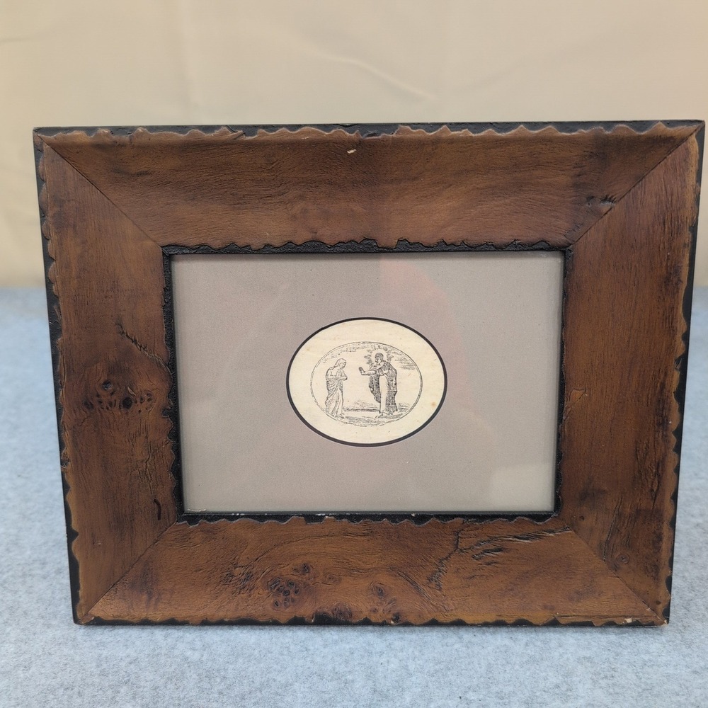 VTG Framed Woodcut Print Jesus & Mary Magdalene John 20:17 "Do not hold onto me" - Picture 3 of 5